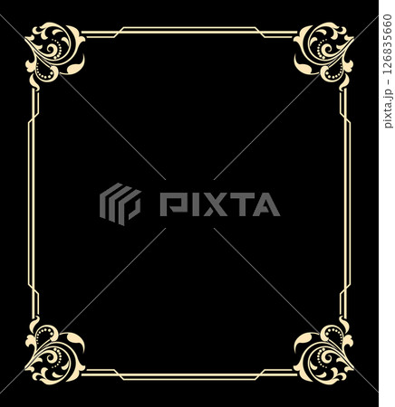 Decorative frame Elegant vector element for design in Eastern style, place for text. Floral black and golden border. Lace illustration for invitations and greeting cards 126835660