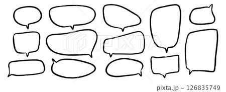 Hand drawn speech bubbles collection. Doodled marker dialog box set. Sketched textured comic talk frames. Round, square or rectangle balloon text box bundle. Vector felt tip pen chat cloud pack 126835749