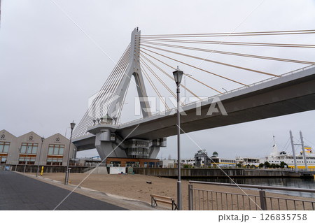 ねぶたの家ワ・ラッセ西の広場から見る青森ベイブリッジ　青森県青森市 126835758