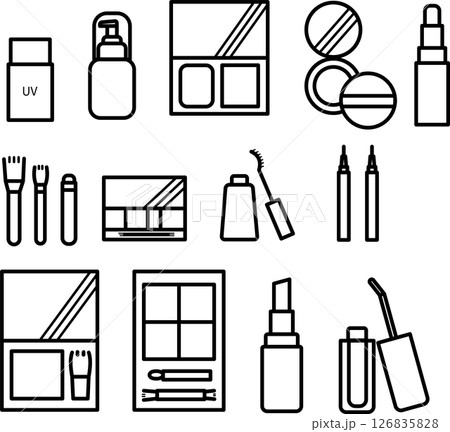 メイクアップコスメのイラスト素材セット　線画のみ 126835828