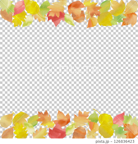 A frame made of colorful, cute fallen leaves. Autumn color illustration using watercolors. A frame made of colorful, cute fallen leaves. Autumn color illustration using watercolors. 126836423