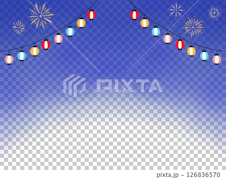 カラフルな提灯と花火：夜空のイラスト 126836570
