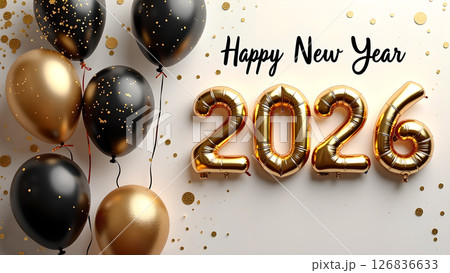 Festive Celebration: Golden 2026 Balloons and Confetti for a Happy New Year 126836633