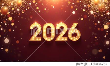 Golden 2026 New Year Design with Sparkling Lights and Elegant Background 126836765