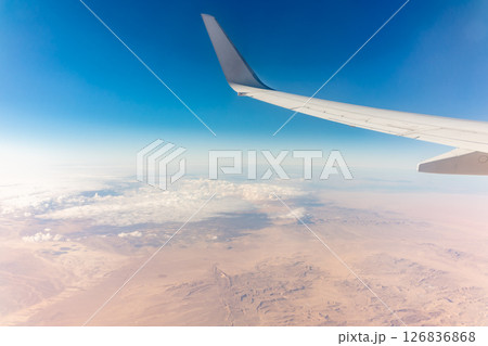 Aerial view on arabian desert and Red sea mountains from airplane 126836868