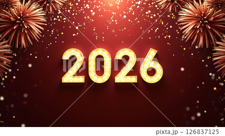 Festive 2026 New Year Celebration with Fireworks and Glowing Number Display 126837125