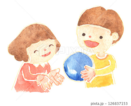 水彩風　おもちゃを貸す男の子のイラスト　保育・知育素材 126837153