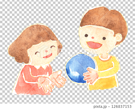 水彩風　おもちゃを貸す男の子のイラスト　保育・知育素材 126837153