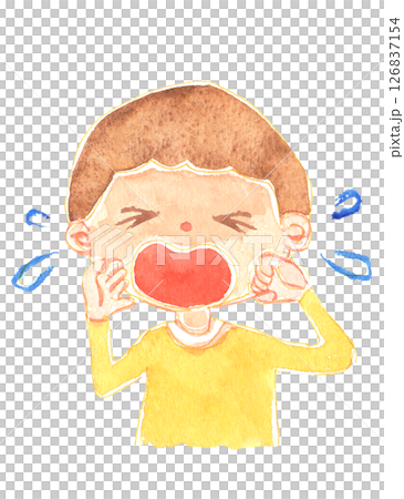 水彩風　泣く男の子のイラスト　保育・知育素材 126837154