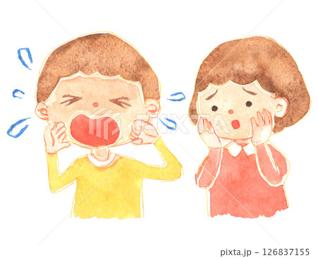 水彩風　泣く子を心配する女の子のイラスト 126837155