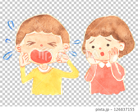 水彩風　泣く子を心配する女の子のイラスト 126837155