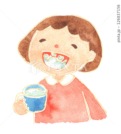 水彩風 うがいをする女の子のイラスト 保育・知育素材 水彩風 うがいをする女の子のイラスト 保育・知育素材 126837156