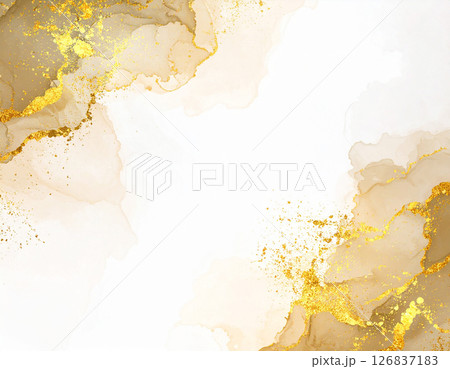 ベージュ　金　生成AI　水彩　背景 126837183