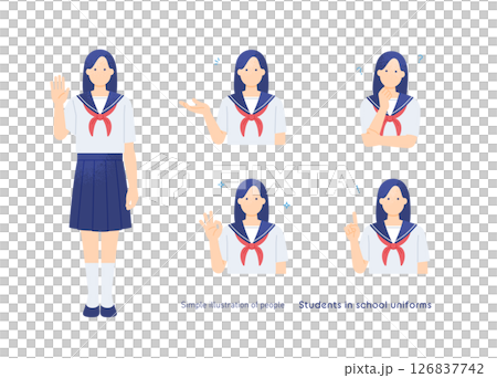 女高中生水手服5個姿勢一套穿夏裝的女孩 126837742