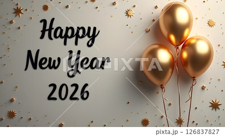 Festive New Year 2026 Celebration with Golden Numbers and Red Ribbon Decor Festive New Year 2026 Celebration with Golden Numbers and Red Ribbon Decor 126837827