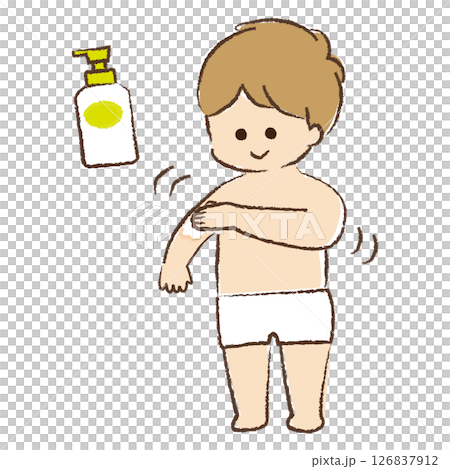孩子在手臂上塗抹保濕霜 126837912