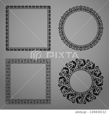 Set of decorative frames Elegant vector element for design in Eastern style, place for text. Floral black and white borders. Lace illustration for invitations and greeting cards. Set of decorative frames Elegant vector element for design in Eastern style, place for text. Floral black and white borders. Lace illustration for invitations and greeting cards. 126838112