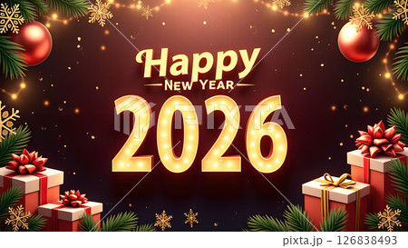 Festive 2026 New Year Celebration with Ornaments, Presents, and Holiday Cheer Festive 2026 New Year Celebration with Ornaments, Presents, and Holiday Cheer 126838493