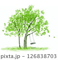 緑の葉が風に揺れる水彩タッチの木のイラスト 126838703