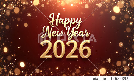 Elegant Happy New Year 2026 Celebration with Golden Glitter and Festive Bokeh Lights Elegant Happy New Year 2026 Celebration with Golden Glitter and Festive Bokeh Lights 126838923
