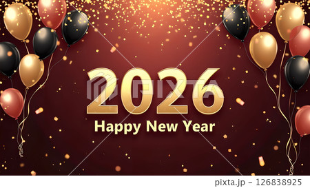 Festive 2026 New Year's Eve Celebration with Balloons and Confetti Overlay Festive 2026 New Year's Eve Celebration with Balloons and Confetti Overlay 126838925