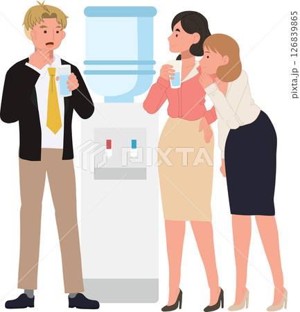 office gossip concept. coworkers gossiping at water cooler. office gossip concept. coworkers gossiping at water cooler. 126839865