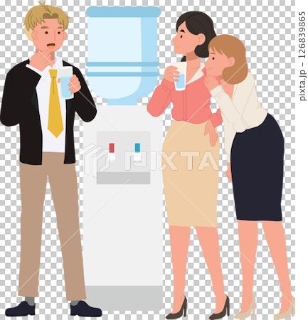 office gossip concept. coworkers gossiping at water cooler. office gossip concept. coworkers gossiping at water cooler. 126839865