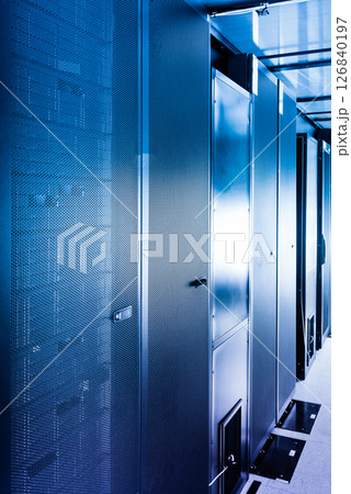 row of sever racks with perspective projection row of sever racks with perspective projection 126840197
