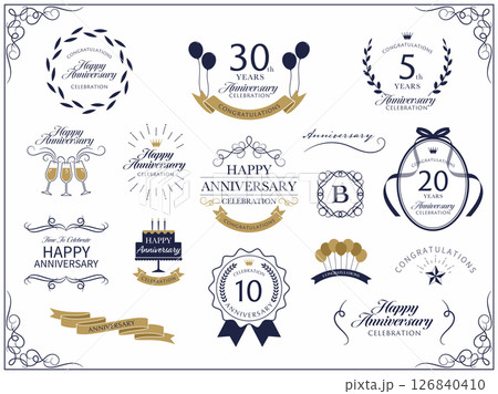 クラシカルな記念日デザインと周年祝いのバナーフレームセット 126840410