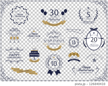 クラシカルな記念日デザインと周年祝いのバナーフレームセット 126840410