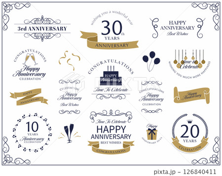 クラシカルな記念日デザインと周年祝いのバナーフレームセット クラシカルな記念日デザインと周年祝いのバナーフレームセット 126840411