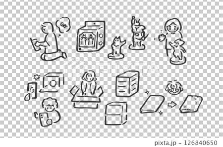 整理和處理收集的人物和書籍線條畫 126840650