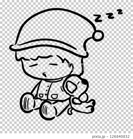 Cute boy sitting sleeping with puppy outline illustration 126840832