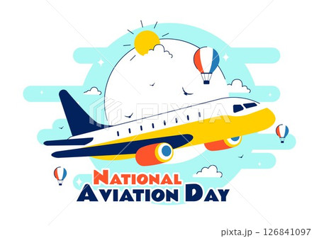 National Aviation Day Vector Illustration with an Airplane and Sky Blue Background to Celebrate the First Successful Airplane and Controlled Flight National Aviation Day Vector Illustration with an Airplane and Sky Blue Background to Celebrate the First Successful Airplane and Controlled Flight 126841097
