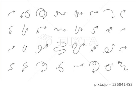 Set of black Doodle hand drawn arrows isolated on white. Vector illustration. Arrow collection set. 126841452
