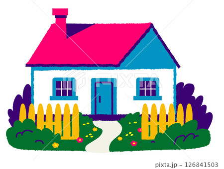 庭付き平屋のイラスト。不動産。マイホーム。 庭付き平屋のイラスト。不動産。マイホーム。 126841503