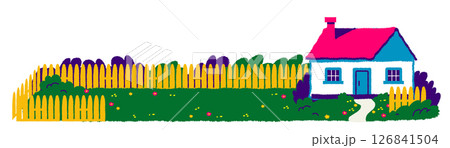 庭付き平屋のイラスト。不動産。マイホーム。 庭付き平屋のイラスト。不動産。マイホーム。 126841504