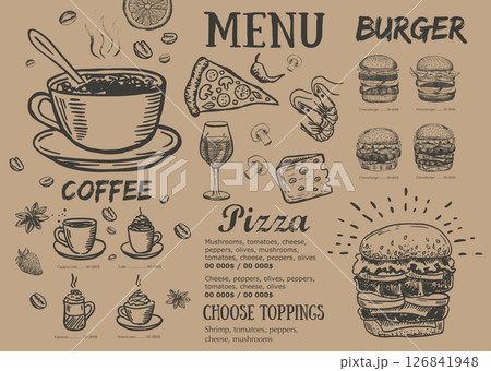 Restaurant brochure, menu, template design. Food flyer. Restaurant brochure, menu, template design. Food flyer. 126841948