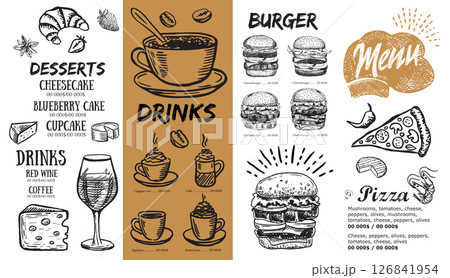 Restaurant brochure, menu, template design. Food flyer. Restaurant brochure, menu, template design. Food flyer. 126841954