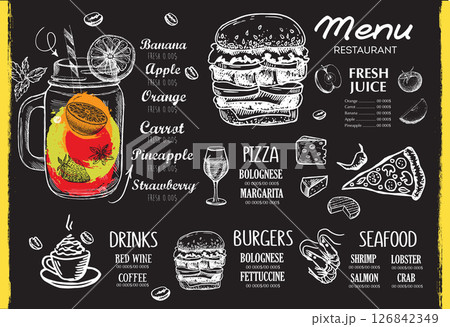 Restaurant cafe menu, template design. Food flyer. Restaurant cafe menu, template design. Food flyer. 126842349