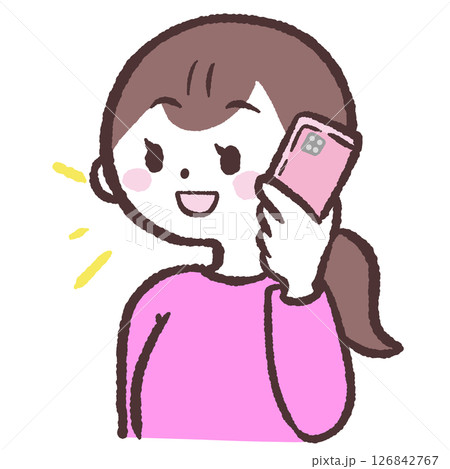 スマホで話す女性のイラスト 126842767