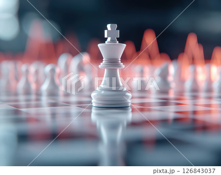 striking chess scene featuring white king surrounded by pawns, symbolizing strategy and competition 126843037