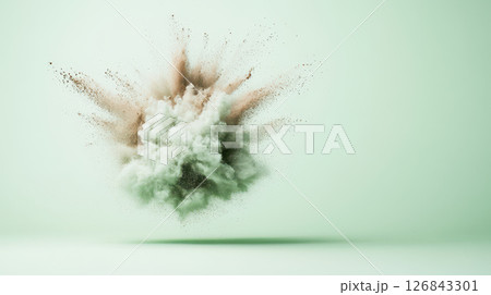 soft explosion of cream, olive green, and rust powder creates stunning visual effect. dynamic colors blend beautifully, evoking sense of 126843301