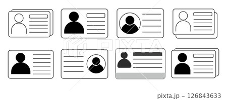 Id card identification badge simple icon. Driver license, verify document. Biometric membership passport. Flat card with information. 126843633