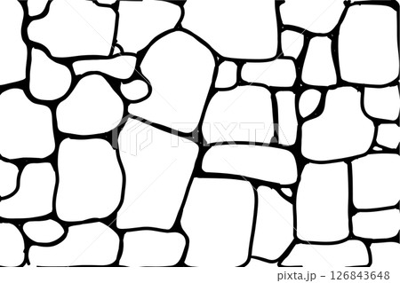 Stone brick line simple doodle wall. Sketch masonry wall. Hand drawn tile path. Outline drawing brick old rubble. 126843648