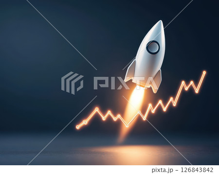 Rocket launching with glowing upward trend symbolizes financial growth and success 126843842