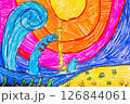 Monument in city Sevastopol in sea with waves made by child using felt tip pens or markers painting 126844061