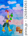 Emelia character and pike fish made by child using watercolor painting in naive style 126844063