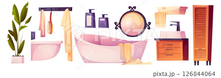 Cartoon bathroom interior set 126844064
