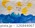 White bear on ice floe made by child using watercolors painting 126844067
